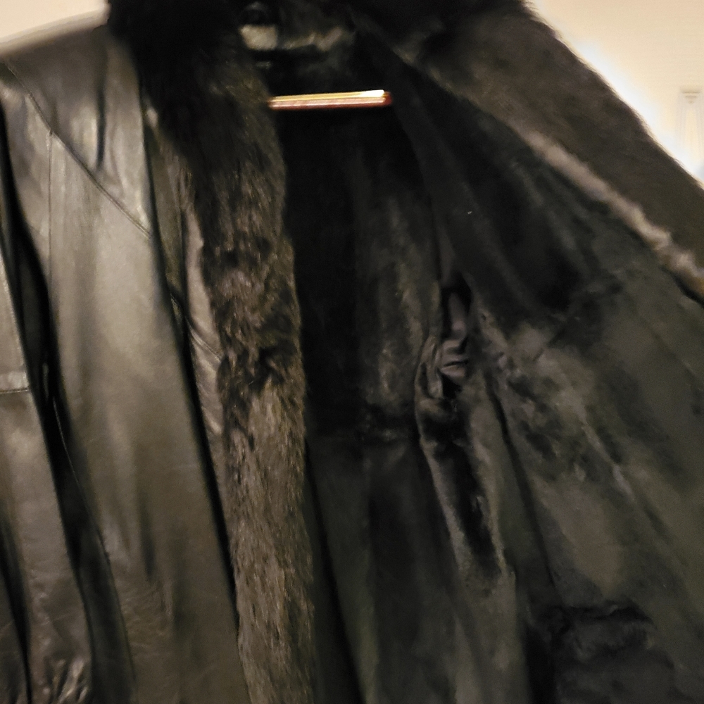 Fur lined leather coat